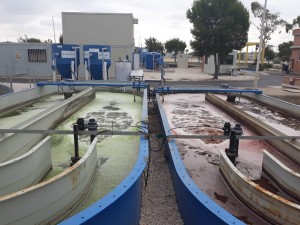 High-Rate Algae Ponds in Chiclana, during the aeration phase © AQUALIA